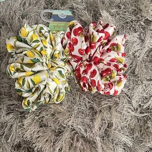 Piper Kids Lemon & Cherry Print Hair Scrunchie Duo - Yellow & Red